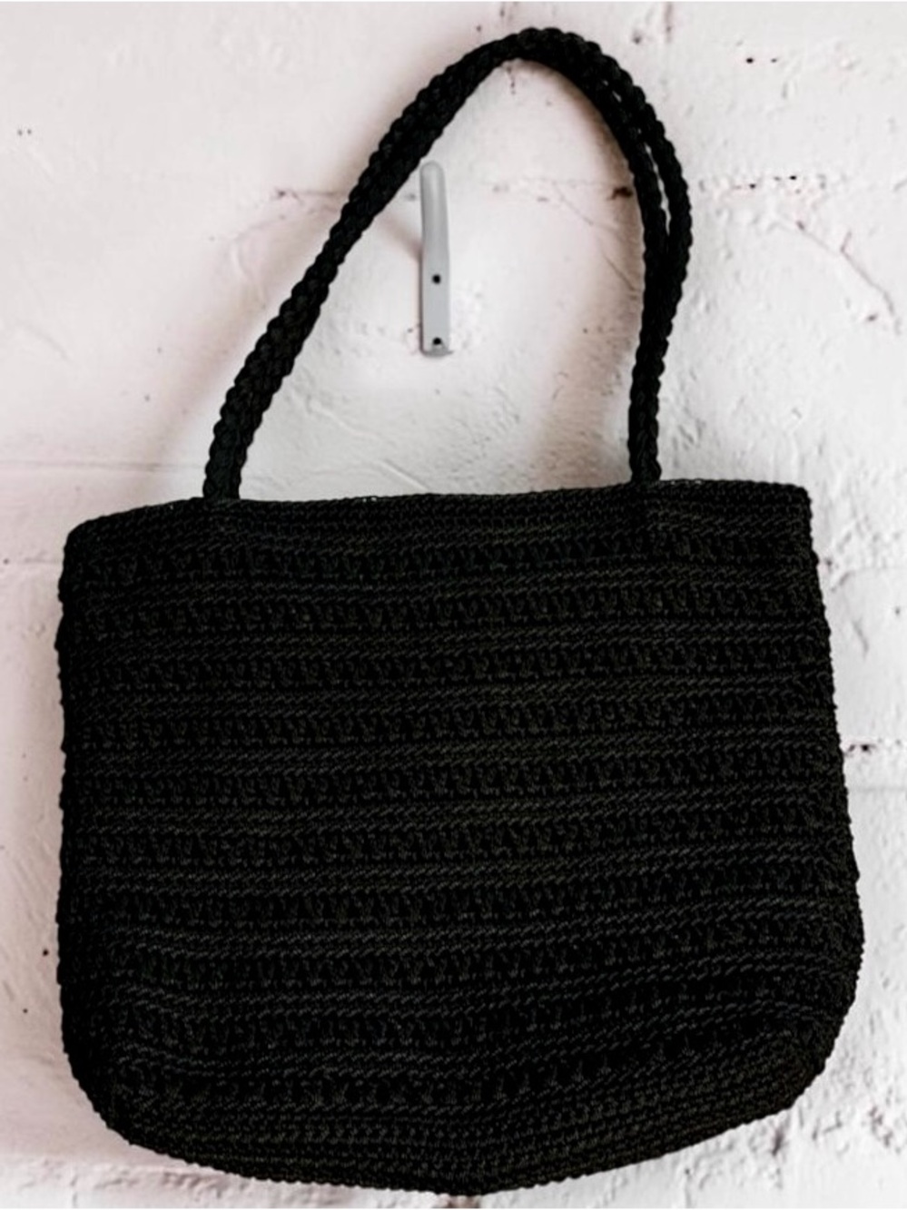 Merona Black Woven Crochet Shoulder Bag Large Braided Handle Tote